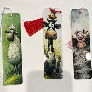 Whimsical Farm Animal Metal Bookmark Set - Sheep, Cow, Pig